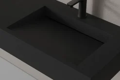 Lavabo mural en fonte minérale 153x45x15cm Quartz noir + Console métallique suspendue 150S