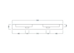 Lavabo mural en fonte minérale 153x45x15cm Quartz noir, Sans Console métallique métallique