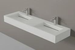 Lavabo mural en fonte minérale 153x45x15cm Blanc mat + Console métallique sur pieds 150S