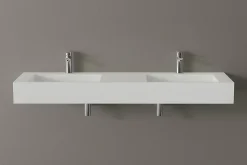 Lavabo mural en fonte minérale 153x45x15cm Blanc mat + Console métallique sur pieds 150S