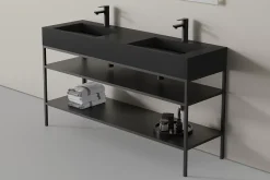 Lavabo mural en fonte minérale 153x45x15cm Blanc mat + Console métallique sur pieds 150S