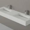 Lavabo mural en fonte minérale 153x45x15cm Blanc mat + Console métallique suspendue 150S