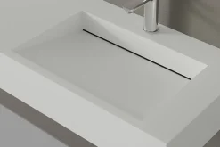 Lavabo mural en fonte minérale 153x45x15cm Blanc mat + Console métallique suspendue 150S