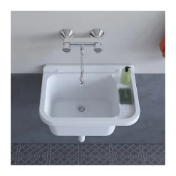 Lavabo Mural en Résine Blanc 50 x 32 cm Vasque Suspendue Anti-chocs - Evier Lave-Mains Salle de Bain WC Garage Buanderie