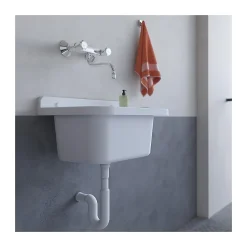 Lavabo Mural en Résine Blanc 50 x 32 cm Vasque Suspendue Anti-chocs - Evier Lave-Mains Salle de Bain WC Garage Buanderie