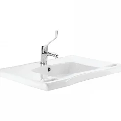 Lavabo mural PMR extra plat galbé normes handicapé porcelaine vitrifée SANINDUSA NewWCCare 76x52 blanc avec trop plein