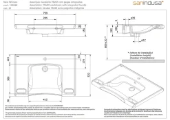Lavabo mural PMR extra plat galbé normes handicapé porcelaine vitrifée SANINDUSA NewWCCare 76x52 blanc avec trop plein