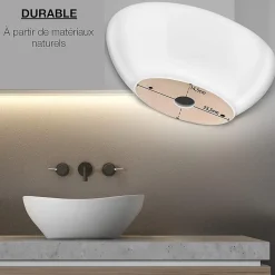 Lavabo ovale avec effet lotus Vasque à poser sans trou pour robinet blanc pur, 41 x 33 x 14,5 cm