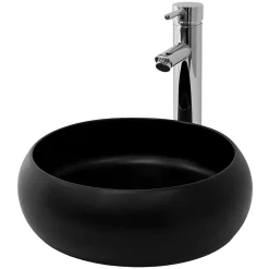Lavabo rond ceramique noir vasque Evier a poser salle de bain toilette 35x12cm