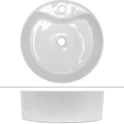 Lavabo Ronde en Céramique, 460x460x155 mm, Blanc, avec Garniture de Vidage