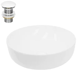 Lavabo salle de bain céramique blanc avec garniture de vidange 400x400x135 mm