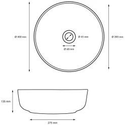 Lavabo salle de bain céramique blanc avec garniture de vidange 400x400x135 mm