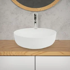 Lavabo salle de bain céramique blanc avec garniture de vidange 400x400x135 mm