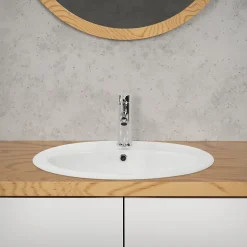 Lavabo salle de bain encastrable ovale évier en céramique blanc 570x195x485 mm