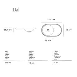 Lavabo semi-encastré POALGI résine Wraitom 64x14,5x42 cm blanc série DAL