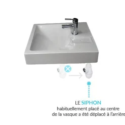 Lavabo spécial Machine À Laver Gpm2 - Siphon déporté dans le coin - 47cm de profondeur libéré sous la vasque - Pour machine à lave