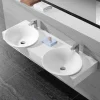 Lavabo Suspendu Double Vasque Solid surface Blanc Mat 140x45cm -Effect