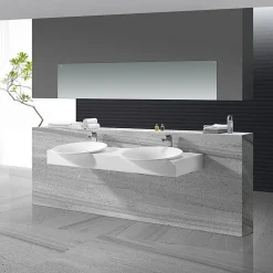 Lavabo Suspendu Double Vasque Solid surface Blanc Mat 140x45cm -Effect