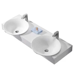 Lavabo Suspendu Double Vasque Solid surface Blanc Mat 140x45cm -Effect