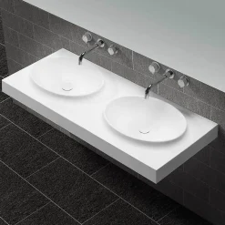 Lavabo Suspendu Double Vasque Moulées Solid surface Blanc 120cm Origin