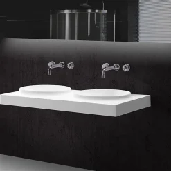 Lavabo Suspendu Double Vasque Moulées Solid surface Blanc 120cm Origin