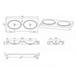 Lavabo Suspendu Double Vasque Moulées Solid surface Blanc 120cm Origin