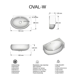 Lavabo suspendu OVAL-W céramique 43x12x28 cm blanc