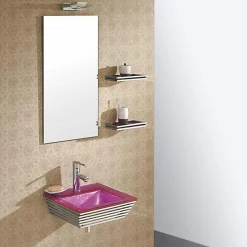 Lavabo suspendu verre rose et chrome Bubble - Rose