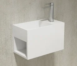 Lavabo suspendu 33x18x20,5cm avec espace de rangement en résine de synthèse - blanc mat - PB2046