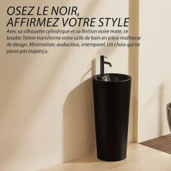 Lavabo Totem Design Rond et Épuré Noir Mat en Céramique H83 - DILECI
