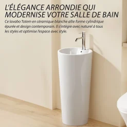 Lavabo Totem Design Rond et Épuré Blanc H83 - DILECI