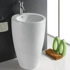 Lavabo Totem Rond - Céramique Blanc - 50x85 cm - Ove