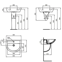 Lavabo ULYSSE 2 60x47cm en grès avec trop-plein - PORCHER - Blanc - Sélection HLM