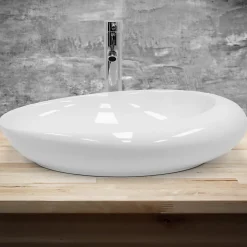 Lavabo vasque a poser en ceramique blanche Evier ovale salle de bain 585x375 mm
