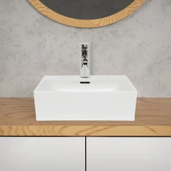 Lavabo vasque salle de bain en céramique suspendu / à poser angulaire 415x360mm