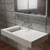 Lavabo Vasque suspendu blanc mat 100x50x12cm en fonte minérale, montage mural, sans trou robinetterie - PB2155