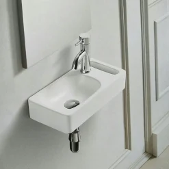 Lave main Rectangle 44 cm avec Porte serviette Céramique Blanc- Pratic
