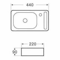 Lave main Rectangle 44 cm avec Porte serviette Céramique Blanc- Pratic