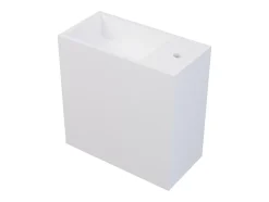 Lave main suspendu blanc en solid surface avec niche - Robinetterie à droite - 40 cm - PUMORI