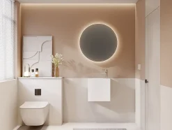 Lave main suspendu blanc en solid surface avec niche - Robinetterie à droite - 40 cm - PUMORI