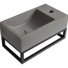 Lave main suspendu en béton avec support - Robinetterie à droite - L40 x l22 cm - UCHAMI