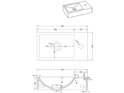 Lave main suspendu en béton avec support - Robinetterie à droite - L40 x l22 cm - UCHAMI