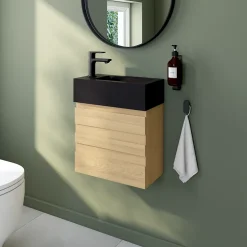 Lave mains céramique l.45 cm, noir, GoodHome Nira