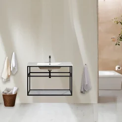 Lave-main salle de bain Aquafredo 90 cm finition métal noir