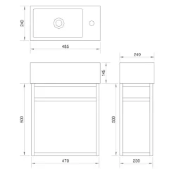 Lave-main salle de bain Aquafredo 50 cm finition métal noir
