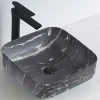 Lave-mains à poser céramique KW6134, 38,5 x 38,5 x 13,5 cm, Aspect marbre noir mat, Avec cache chrome
