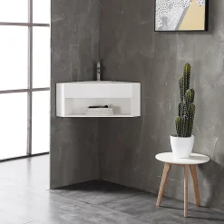 Lave-mains d'angle en fonte minérale TWG70 - blanc mat - 50x50x28cm