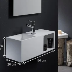 Lave-mains en solid surface Arezzo 54x20 cm avec espace de rangement