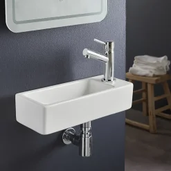 Lave-mains gain de place à suspendre 37 x 15 cm - robinet à droite - Longine