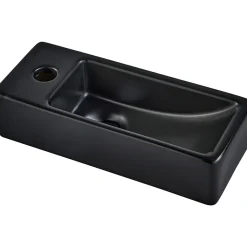 Lave-mains gain de place noir mat à suspendre 37 x 15 cm - robinet à gauche - Longine
